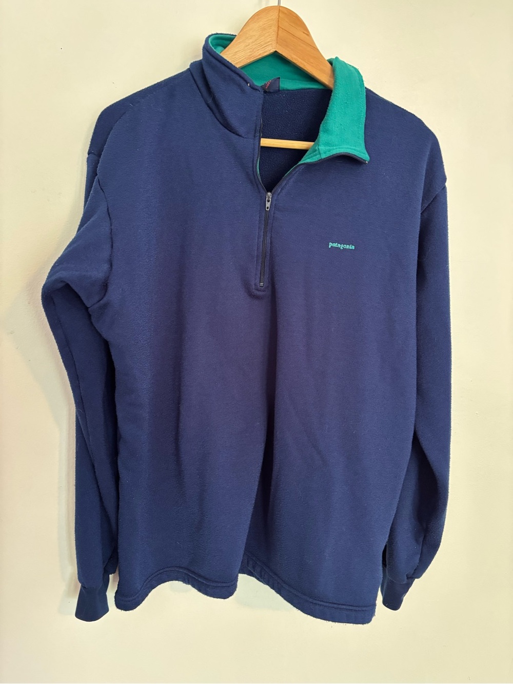 Patagonia Men’s Navy Fleece Quarter-Zip with Teal Collar